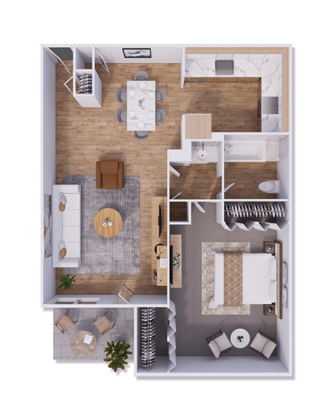 Floor plan for 1 bed, 1 bath, 710 sqft